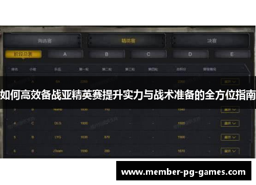 如何高效备战亚精英赛提升实力与战术准备的全方位指南